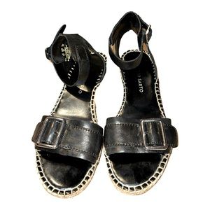 Franco Sarto Espadrilles Wedge Sandals - Black Leather, 6